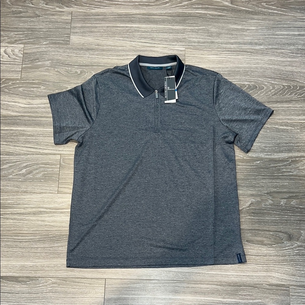 Men's Gray Polo Shirt- Perry Ellis zip polo